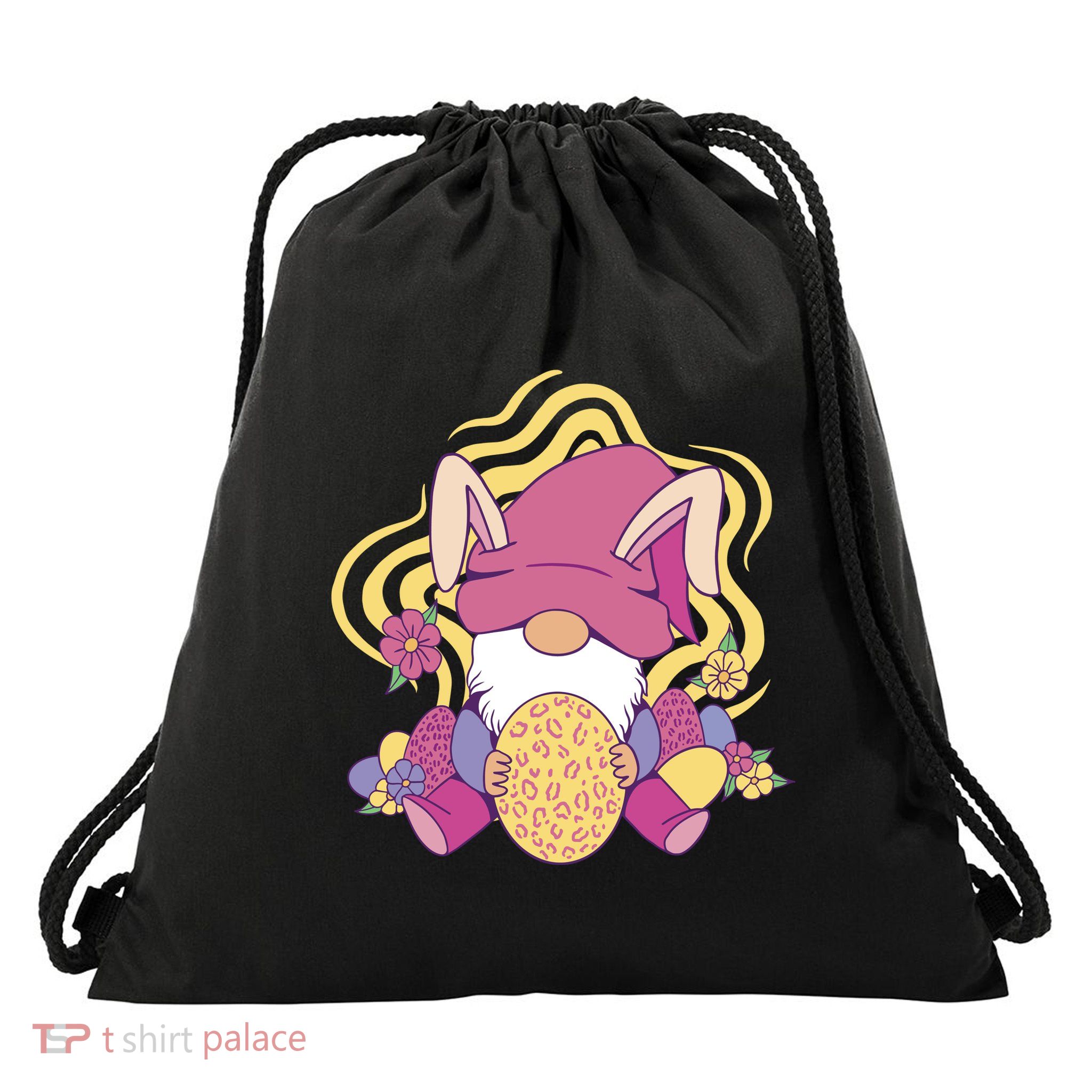 Easter Egg Bunny Gnome Drawstring Bag