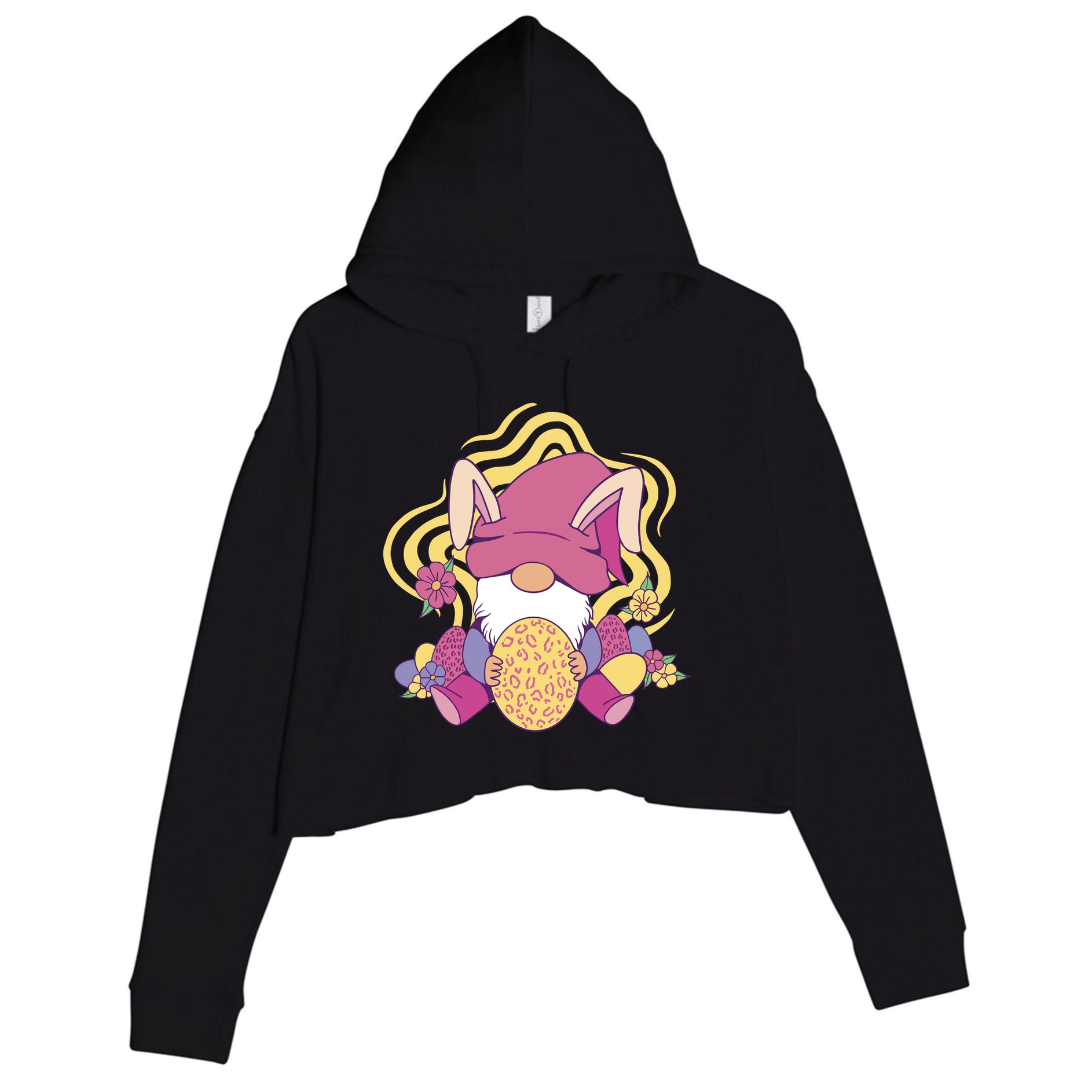 Easter Egg Bunny Gnome Crop Fleece Hoodie