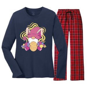 Easter Egg Bunny Gnome Women's Long Sleeve Flannel Pajama Set 