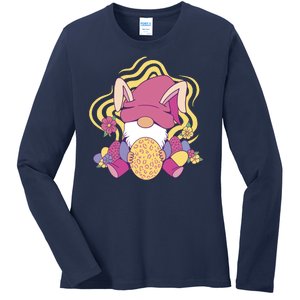 Easter Egg Bunny Gnome Ladies Long Sleeve Shirt