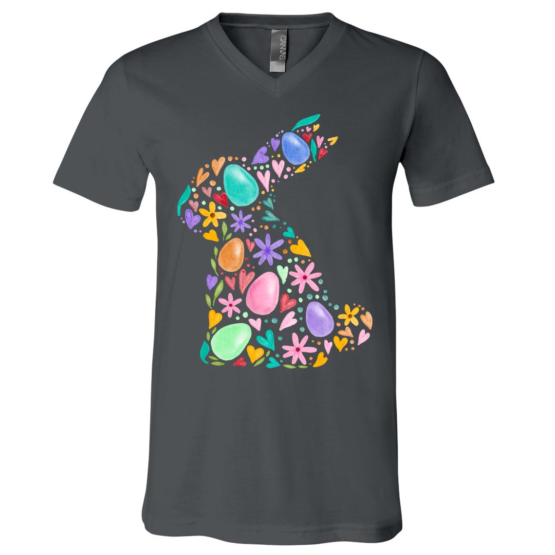 Easter Egg Bunny Floral Holiday V-Neck T-Shirt
