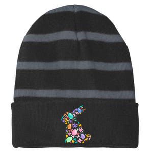 Easter Egg Bunny Floral Holiday Striped Beanie with Solid Band