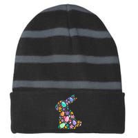 Easter Egg Bunny Floral Holiday Striped Beanie with Solid Band