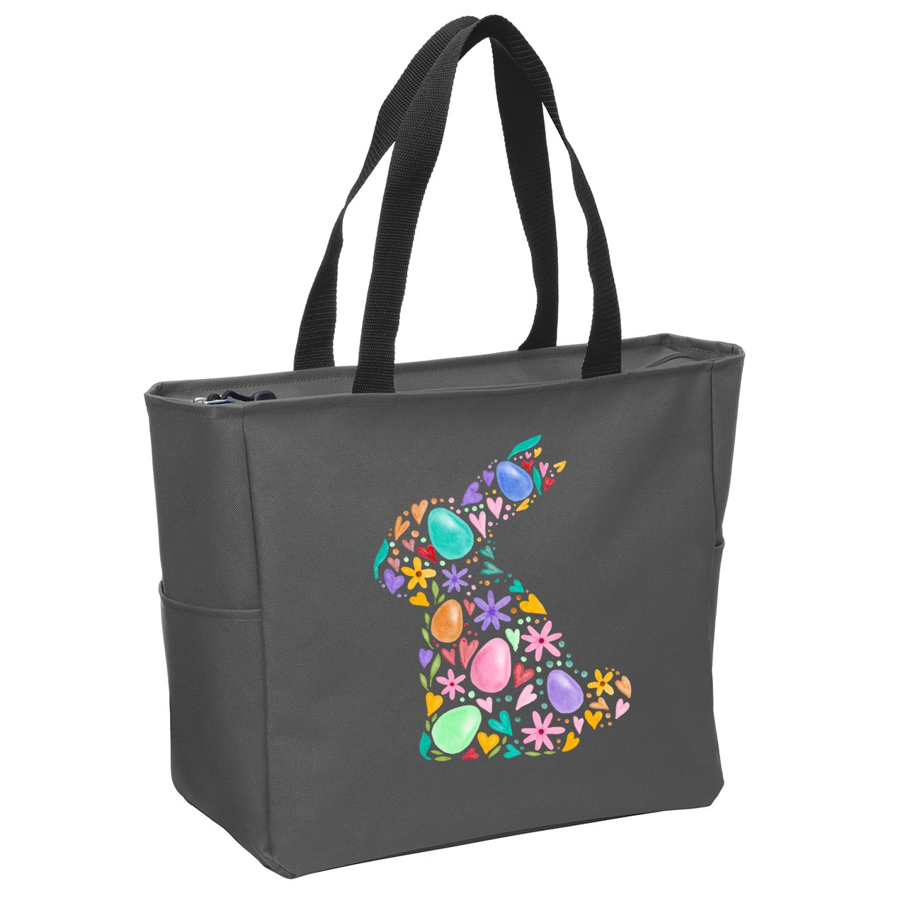 Easter Egg Bunny Floral Holiday Zip Tote Bag
