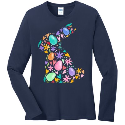 Easter Egg Bunny Floral Holiday Ladies Long Sleeve Shirt