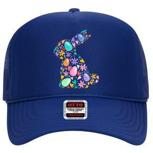 Easter Egg Bunny Floral Holiday High Crown Mesh Back Trucker Hat