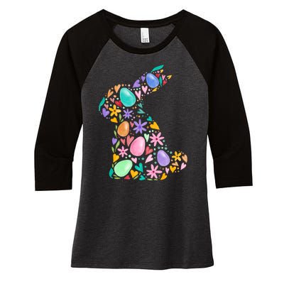 Easter Egg Bunny Floral Holiday Women's Tri-Blend 3/4-Sleeve Raglan Shirt