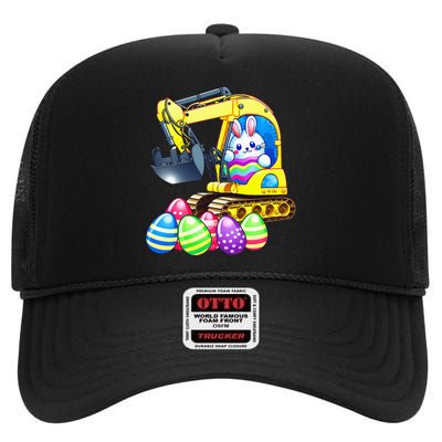 Eggs-Cavator Easter Bunny Rabbit Excavator High Crown Mesh Back Trucker Hat