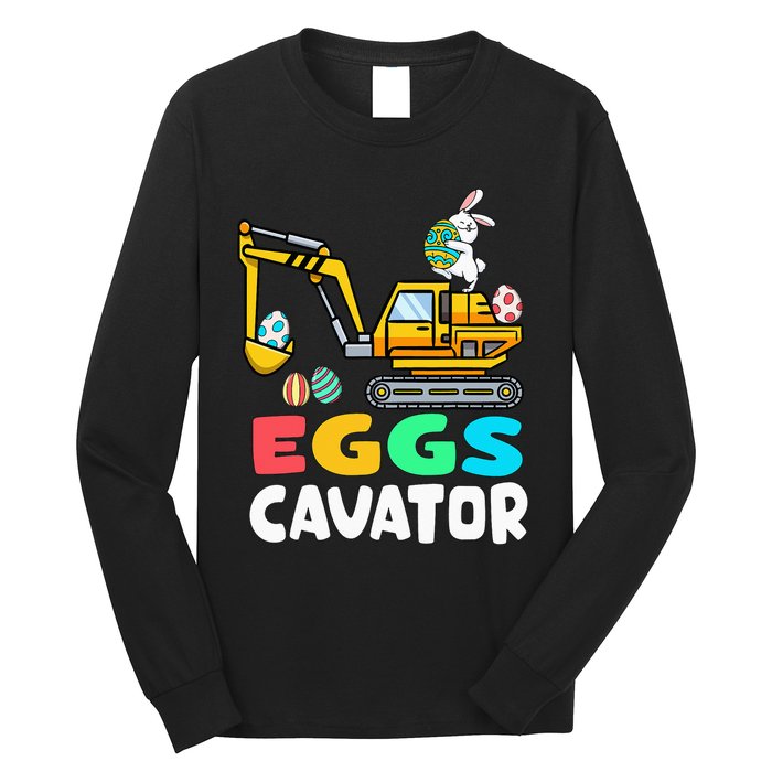 Eggs-Cavator Easter Bunny Excavator Long Sleeve Shirt