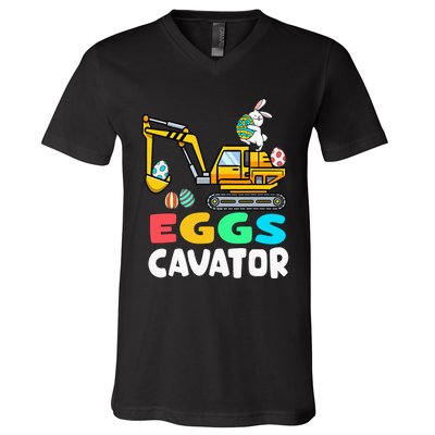 Eggs-Cavator Easter Bunny Excavator V-Neck T-Shirt