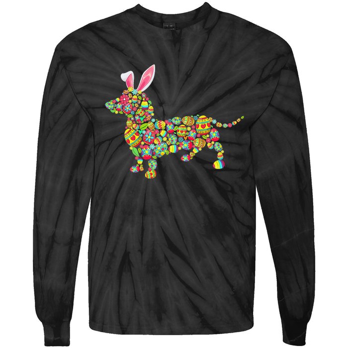 Easter Eggs Bunny Dachshund Dog Tie-Dye Long Sleeve Shirt