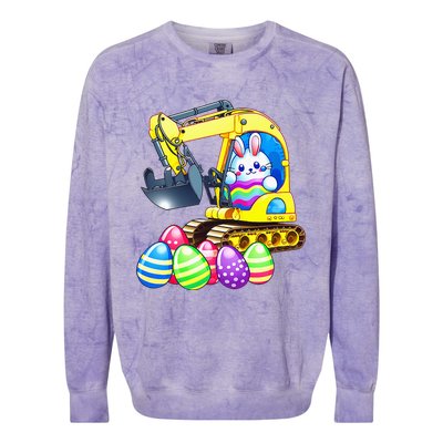 Eggs-Cavator Easter Bunny Rabbit Excavator Colorblast Crewneck Sweatshirt