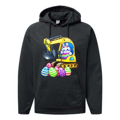 Eggs-Cavator Easter Bunny Rabbit Excavator Performance Fleece Hoodie