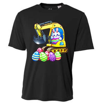 Eggs-Cavator Easter Bunny Rabbit Excavator Cooling Performance Crew T-Shirt