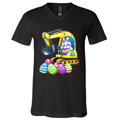 Eggs-Cavator Easter Bunny Rabbit Excavator V-Neck T-Shirt