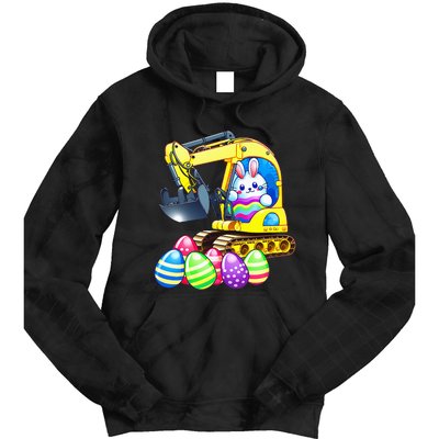 Eggs-Cavator Easter Bunny Rabbit Excavator Tie Dye Hoodie