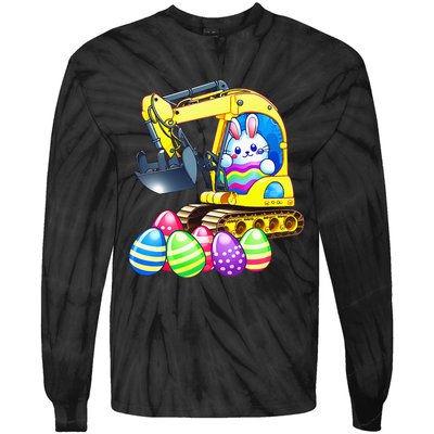 Eggs-Cavator Easter Bunny Rabbit Excavator Tie-Dye Long Sleeve Shirt