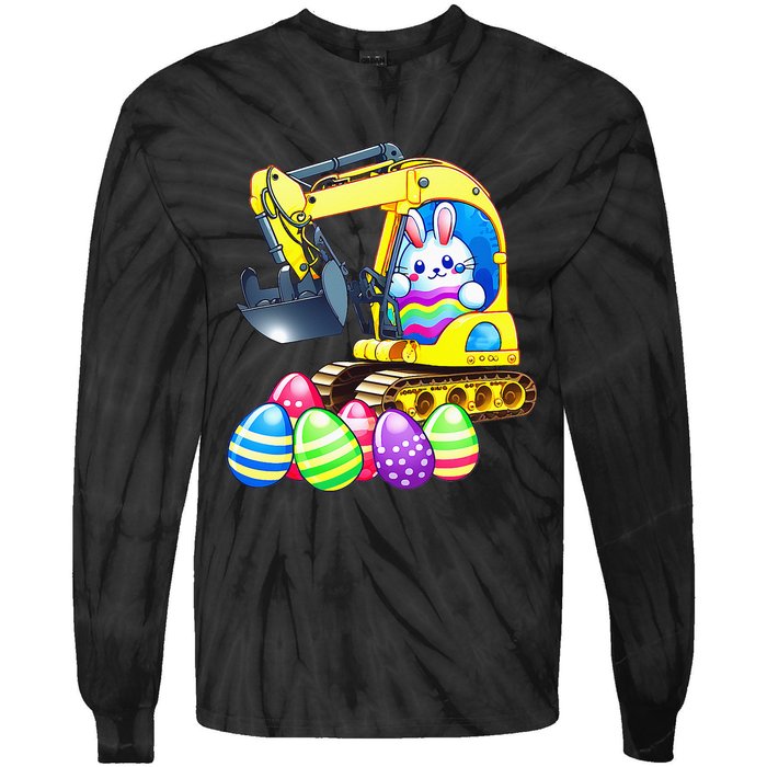 Eggs-Cavator Easter Bunny Rabbit Excavator Tie-Dye Long Sleeve Shirt