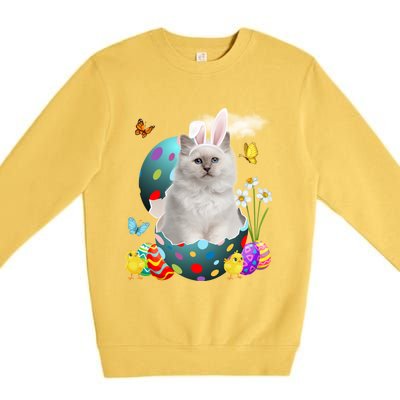 Easter Eggs Bir Bunny Cat Funny Gift Cat Dad Cat Mom Gift Premium Crewneck Sweatshirt