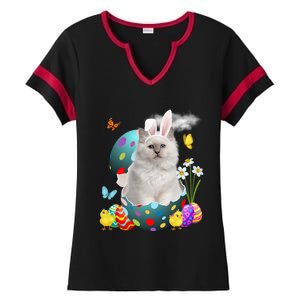 Easter Eggs Bir Bunny Cat Funny Gift Cat Dad Cat Mom Gift Ladies Halftime Notch Neck Tee