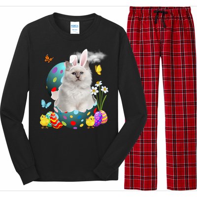 Easter Eggs Bir Bunny Cat Funny Gift Cat Dad Cat Mom Gift Long Sleeve Pajama Set