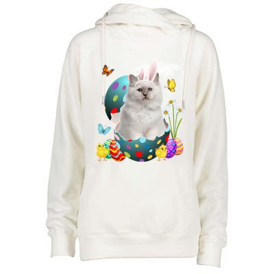 Easter Eggs Bir Bunny Cat Funny Gift Cat Dad Cat Mom Gift Womens Funnel Neck Pullover Hood