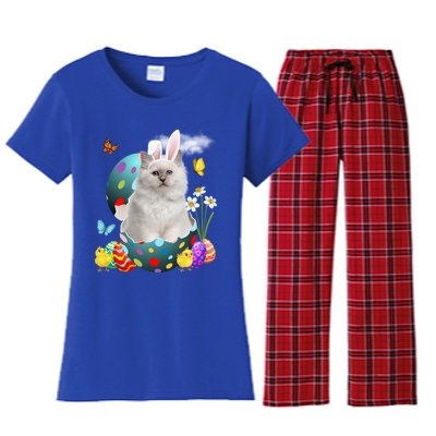 Easter Eggs Bir Bunny Cat Funny Gift Cat Dad Cat Mom Gift Women's Flannel Pajama Set