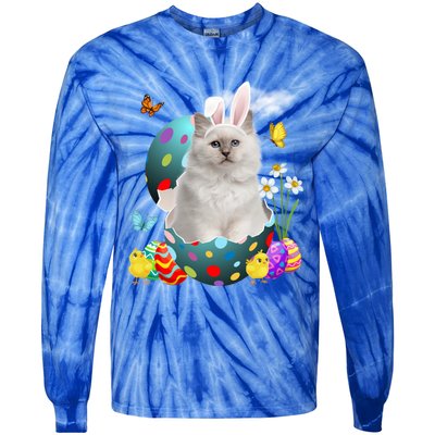 Easter Eggs Bir Bunny Cat Funny Gift Cat Dad Cat Mom Gift Tie-Dye Long Sleeve Shirt