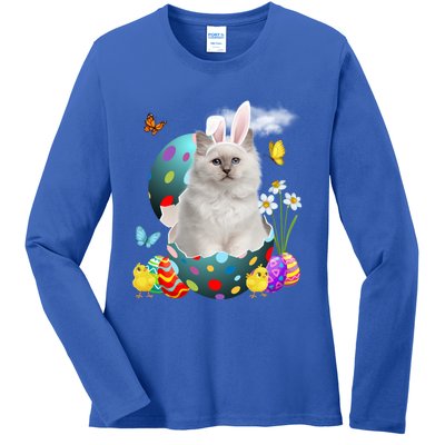 Easter Eggs Bir Bunny Cat Funny Gift Cat Dad Cat Mom Gift Ladies Long Sleeve Shirt