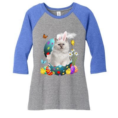 Easter Eggs Bir Bunny Cat Funny Gift Cat Dad Cat Mom Gift Women's Tri-Blend 3/4-Sleeve Raglan Shirt