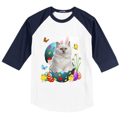 Easter Eggs Bir Bunny Cat Funny Gift Cat Dad Cat Mom Gift Baseball Sleeve Shirt