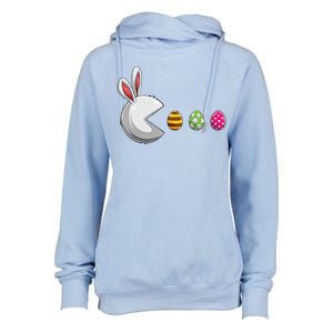 Easter Eggs Bunny Cute Holiday Womens Funnel Neck Pullover Hood