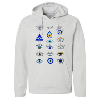 Evil Eye Curse Protection Hand of Hamsa Seeing Eyes Evil Eye Performance Fleece Hoodie