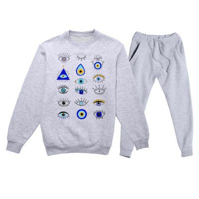 Evil Eye Curse Protection Hand of Hamsa Seeing Eyes Evil Eye Premium Crewneck Sweatsuit Set