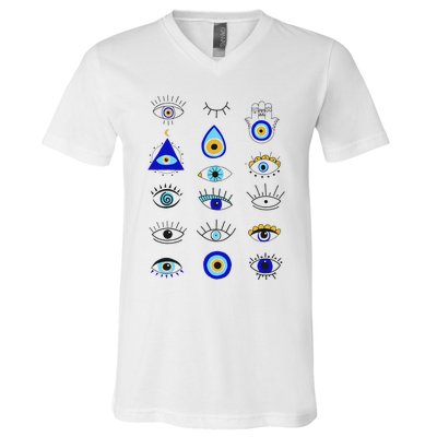 Evil Eye Curse Protection Hand of Hamsa Seeing Eyes Evil Eye V-Neck T-Shirt