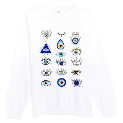 Evil Eye Curse Protection Hand of Hamsa Seeing Eyes Evil Eye Premium Crewneck Sweatshirt