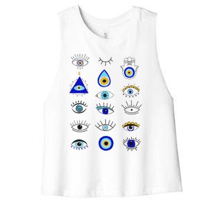 Evil Eye Curse Protection Hand of Hamsa Seeing Eyes Evil Eye Women's Racerback Cropped Tank