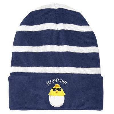 Eggspecting Easter Chick Spring Pregnancy Announcement Striped Beanie with Solid Band