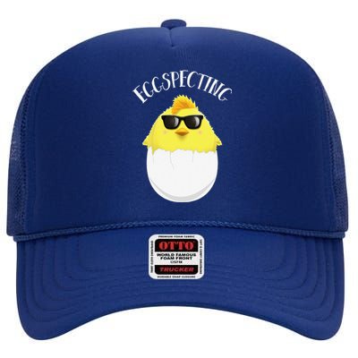 Eggspecting Easter Chick Spring Pregnancy Announcement High Crown Mesh Back Trucker Hat