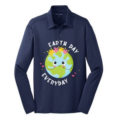 Earthday Everyday Cute Women Teacher Silk Touch Performance Long Sleeve Polo