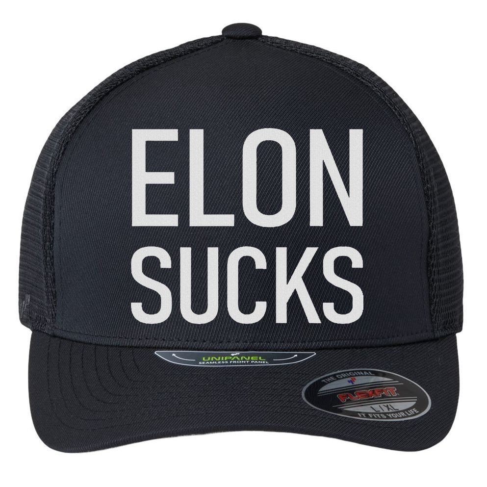 Elon Electric Car Ceo Anti Elon Sucks Black Fun Elon Sucks Motif Lightwe Flexfit Unipanel Trucker Cap