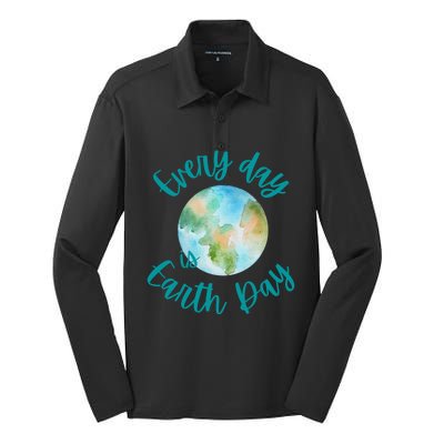 Everyday Every Day Is Earth Day Every Day Gift Silk Touch Performance Long Sleeve Polo