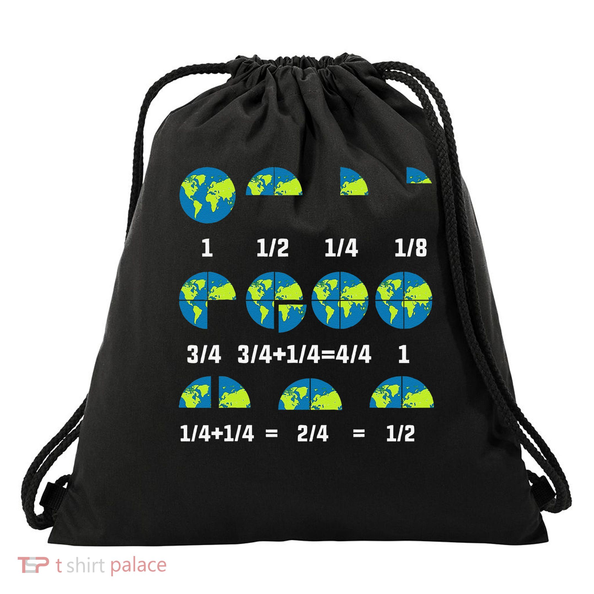 Educational Earth Day Fractions Math Learning Teacher Drawstring Bag