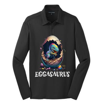 Eggasaurus Easter Dinosaur Egg Cute Silk Touch Performance Long Sleeve Polo