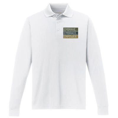 Embrave Embrace Empower Quote Performance Long Sleeve Polo