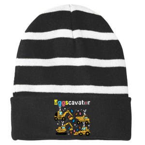 Eggscavator Easter Egg Hunt Construction Trucks Striped Beanie with Solid Band