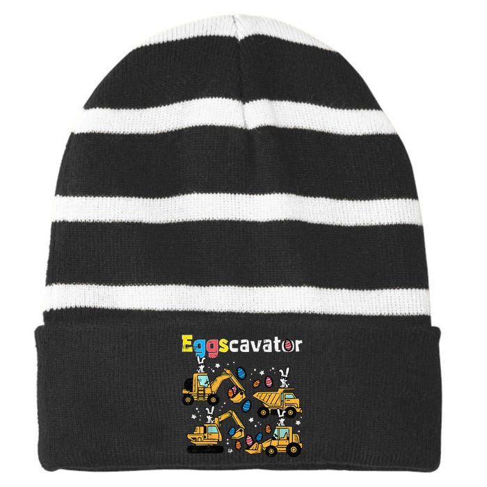 Eggscavator Easter Egg Hunt Construction Trucks Striped Beanie with Solid Band