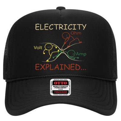 Electricity Explained Electrical Engineer Teacher School High Crown Mesh Back Trucker Hat