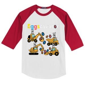 Eggscavator Easter Egg Hunt Construction Trucks Kids Colorblock Raglan Jersey