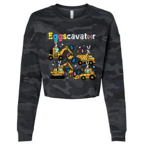 Eggscavator Easter Egg Hunt Construction Trucks Cropped Pullover Crew